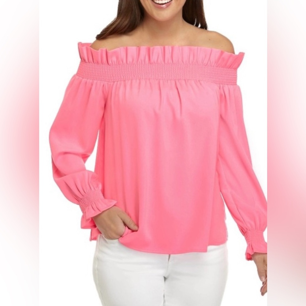 Crown & Ivy Womenβs Size Small Pink Off theβ Shoulder Blouse Top Puff Sleeves